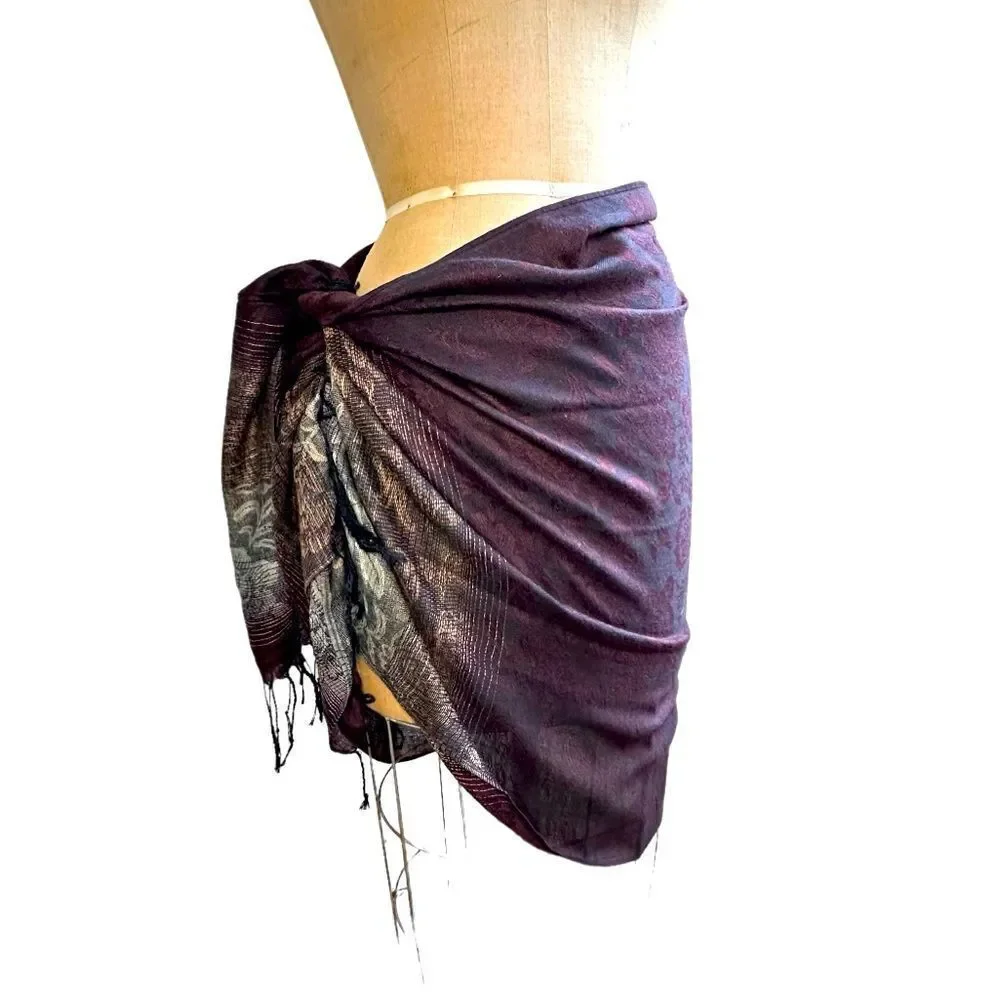 Pashmina Brown 100% Cashmere Floral Paisley Tasseled Shawl Scarf Wrap 28”x 66”